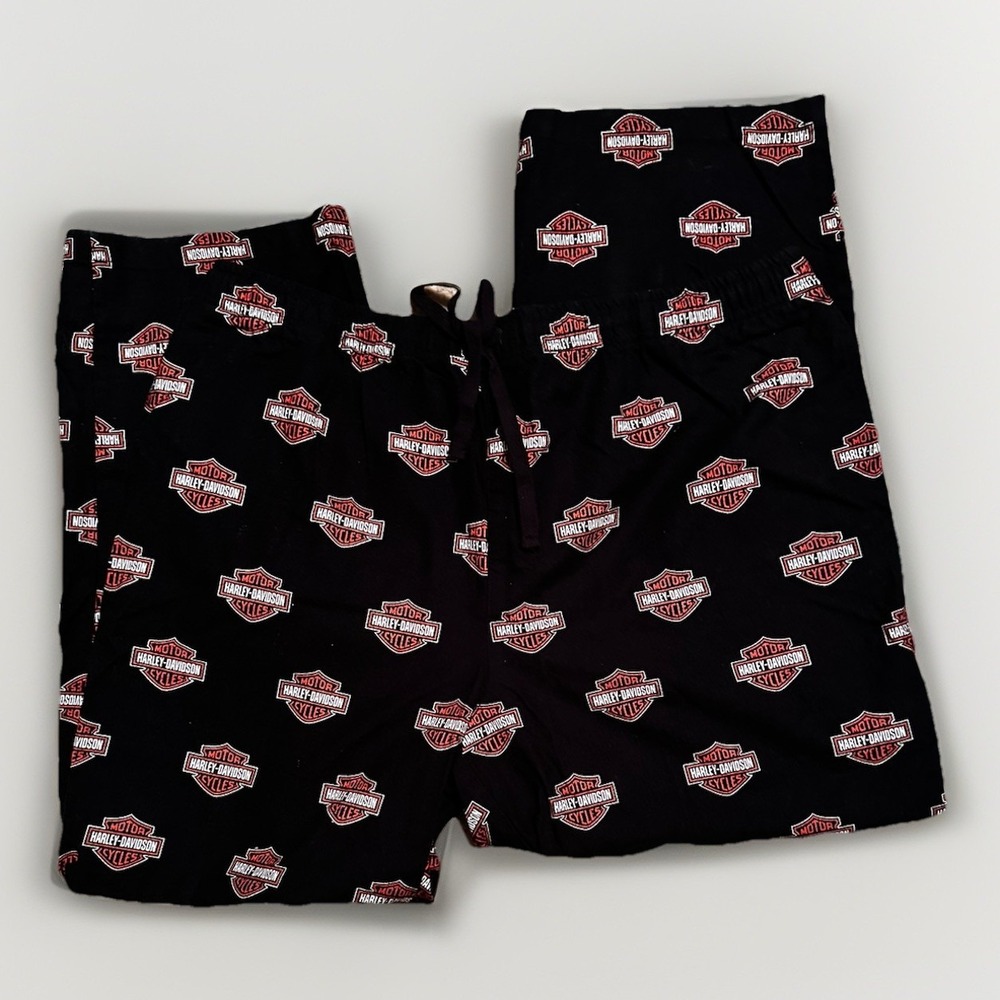 Harley-Davidson Lounge Pants Mens 2XL Black Orange All Over Print Bar & Shield